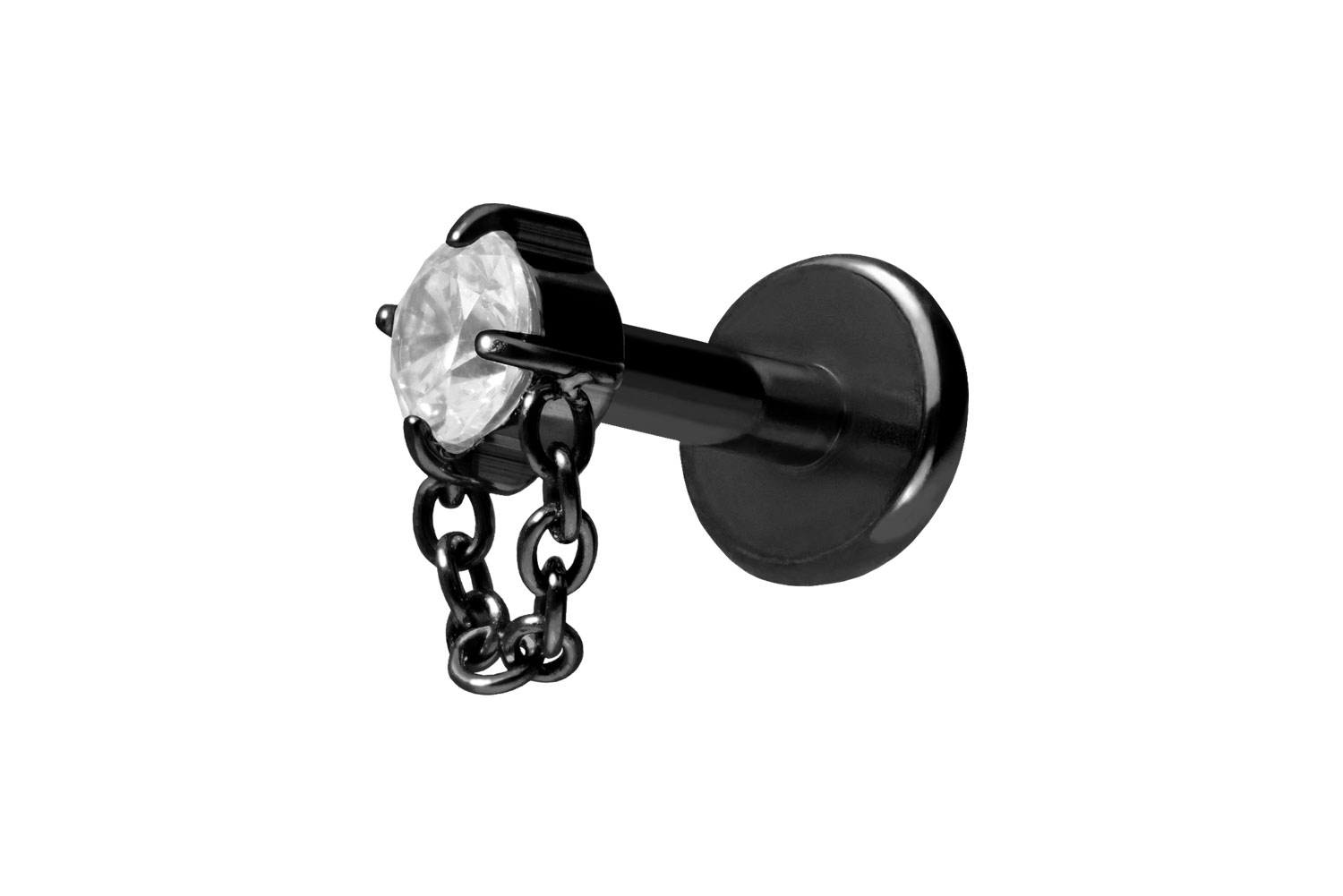 Titan Labret Piercing mit Push Fit KRISTALL + KETTE